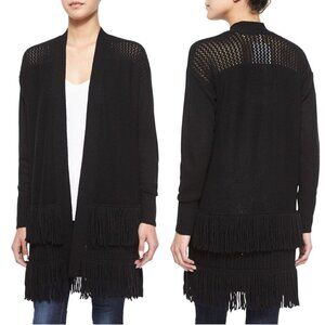 Rebecca Taylor Black Wool Fringe Open Knit Open Front Cardigan Sweater Size XS